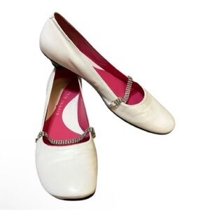 Gianni Bini White Leather Kitten Heel Faux Crystal Bracelet Strap Women size 8.5